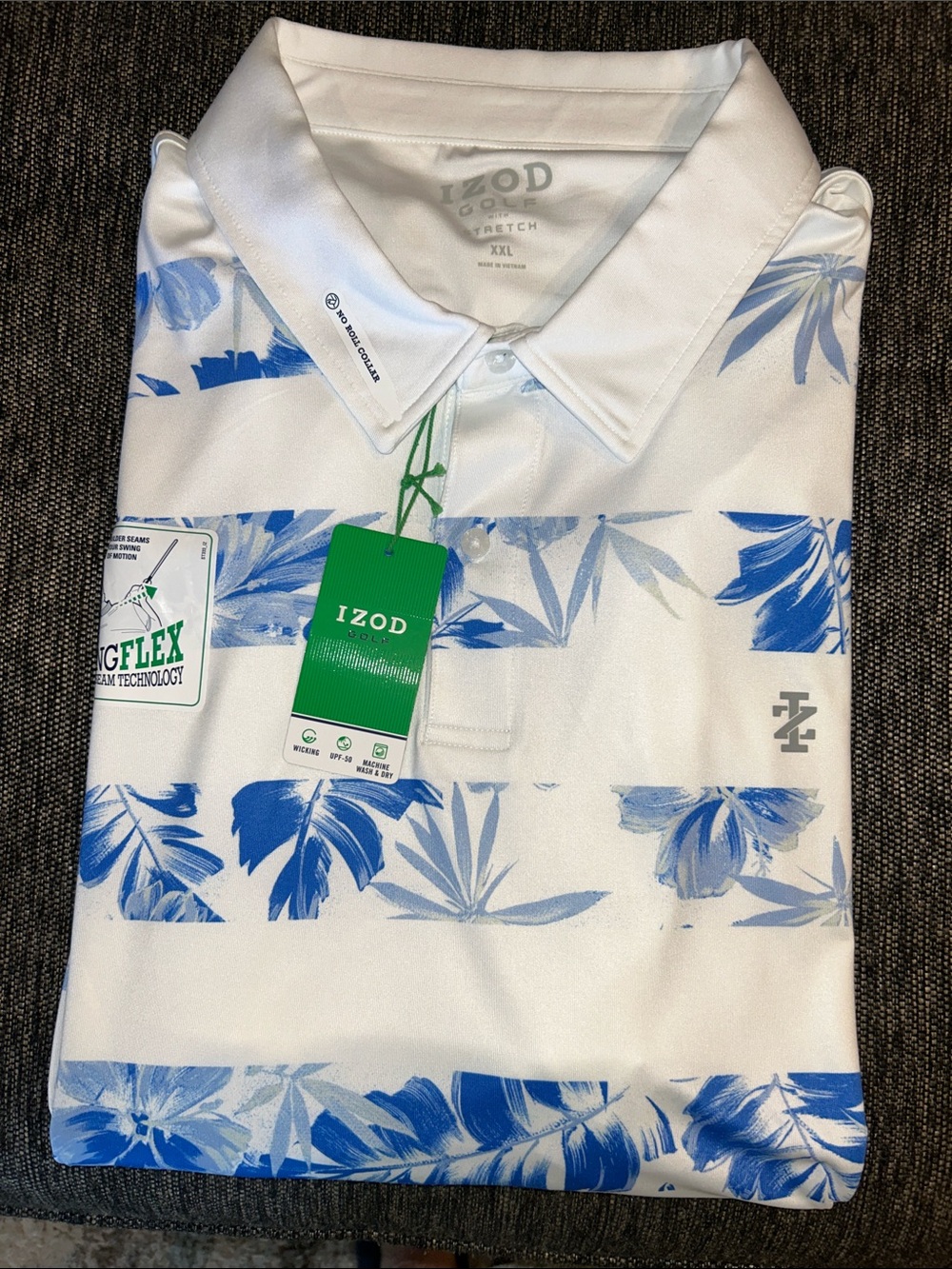 Izod White Polo with Blue Floral Stripe Print
Size => XXL